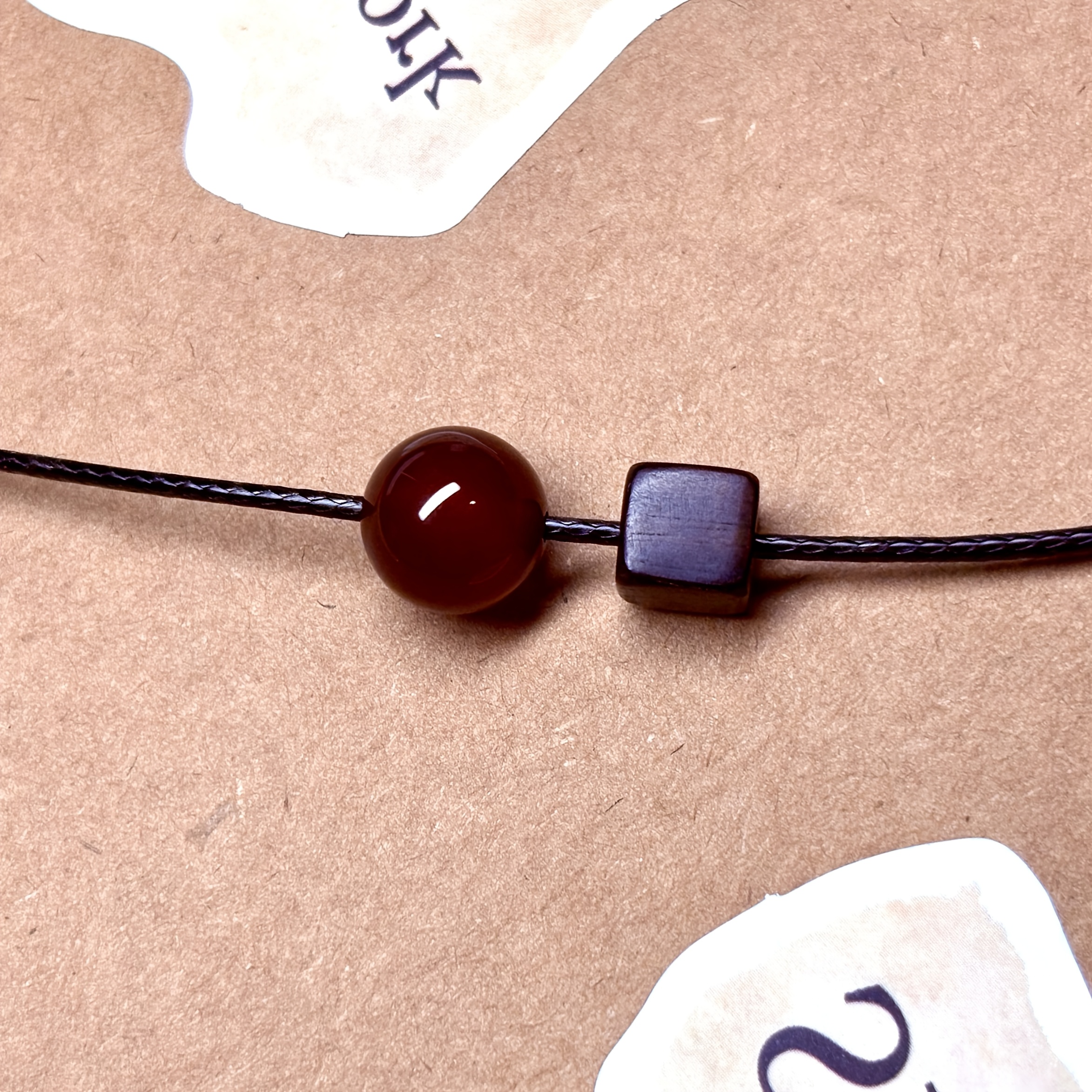Women's Geometric Wooden Bead Red Agate Necklace